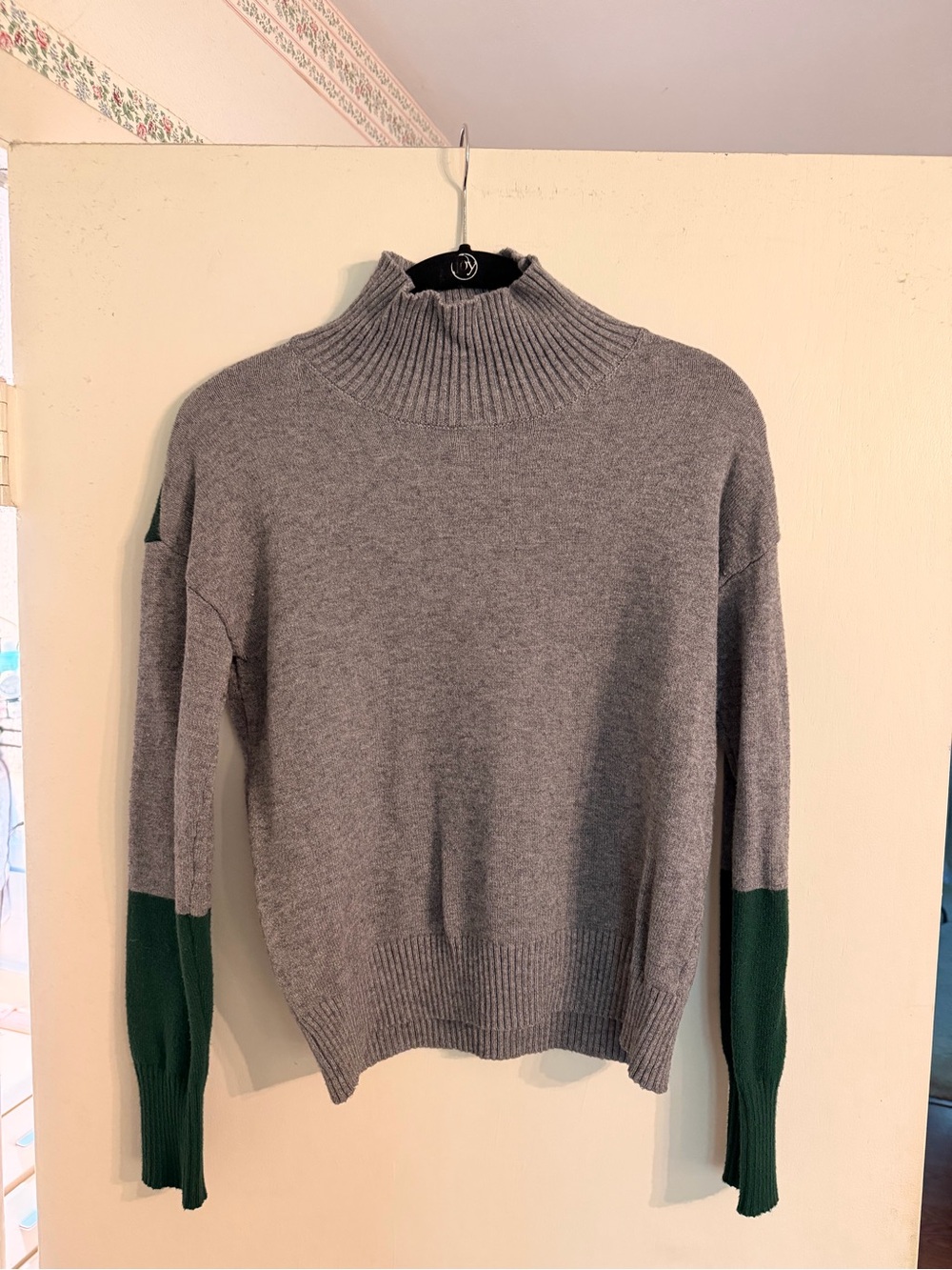 Pinch Gray Turtleneck Sweater with Green Sleeve Accents